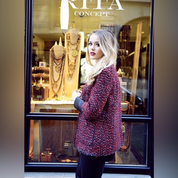 Zara Tweed jacket with vegan leather sleeves - Picture 7 of 8